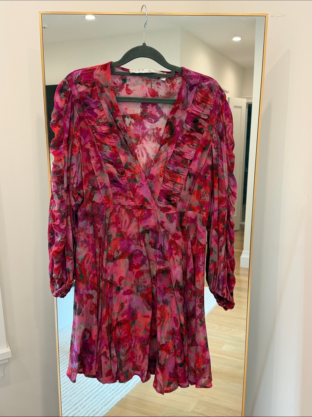 IRO Pink and Fuchsia Floral V-Neck Mini Dress